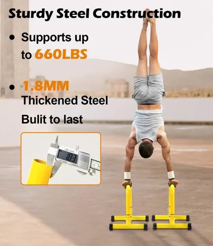Vista 2 de TABEKE Barra de Flexiones, Barras Paralelas de Calistenia de Acero de 14'' de Altura con Mango de Espuma de Cobertura Completa y Barra de Inmersión