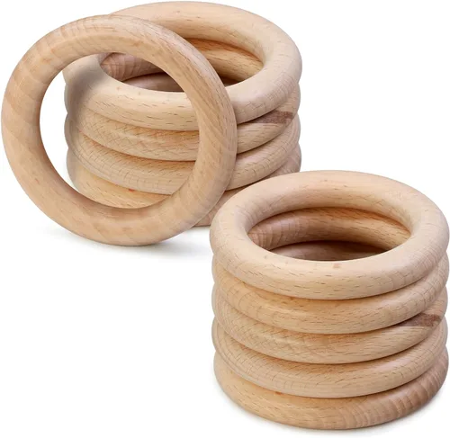 Vista 17 de FoDau770 5 anillos de madera de haya natural, anillos de madera maciza sin terminar, círculos de madera resistente, círculos de macramé