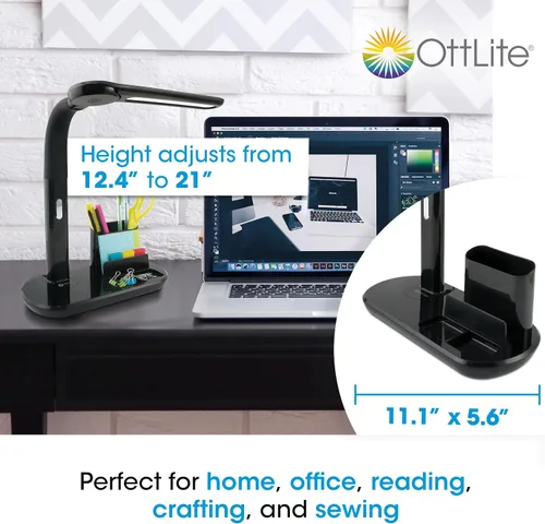 Vista 5 de OttLite Lámpara LED giratoria de banqueros con puerto de carga USB LED de luz natural 3 ajustes de brillo Cuello flexible de 12.4 a 21
