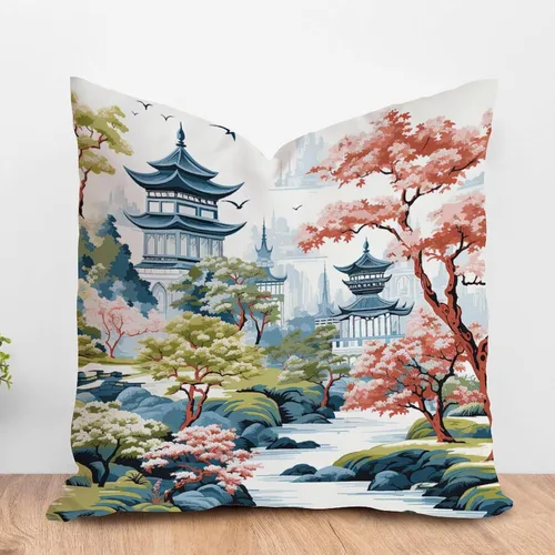 Vista 45 de ArogGeld Funda de almohada blanca con flores chinoiserie, funda de almohada para sofá, diseño floral verde y blanco, funda de almohada de lino A-12