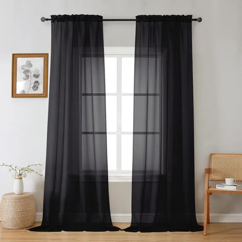 Vista 199 de Gwine Cortinas transparentes negras de 108 pulgadas de largo Negro