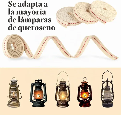 Vista 2 de 3 rollos de mechas de linterna, 10 pies y 1/2 pulgadas, de algodón, de repuesto, linternas de aceite con puntada para lámparas de aceite, faroles