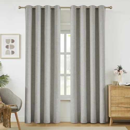 Vista 18 de Cortinas opacas de lino beige Melodieux de 63 pulgadas de largo para dormitorio, sala de estar, 100% cortinas con ojales para bloquear la luz