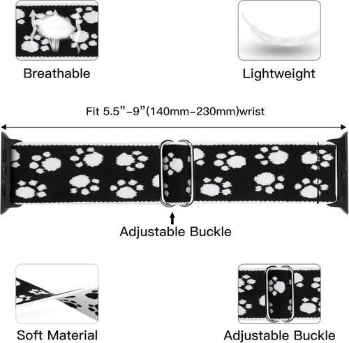 Vista 2 de Correas elásticas de nailon compatibles con Apple Watch de 1.496 pulgadas, 1.575 pulgadas, 1.614 pulgadas, 1.654 pulgadas, 1.732 pulgadas, 1.732