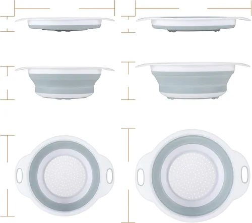 Vista 7 de Colador plegable, colador de cocina, colador plegable con asas extensibles para drenar verduras, pasta, frutas, incluye 6, colador plegable de 4