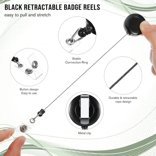 Vista 3 de Handepo - 200 carretes retráctiles para insignias a granel con clips, color negro