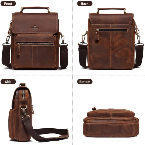 Vista 2 de gzcz Bolso bandolera de cuero para hombre, bolso de mensajero para hombres y mujeres, viajes al aire libre y negocios
