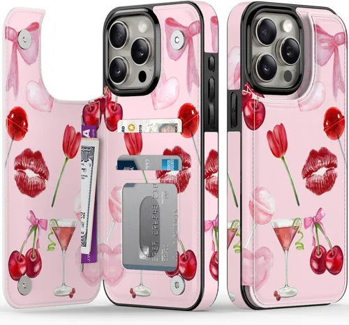 Vista 143 de FUNMIKO Funda tipo cartera para iPhone 15 con tarjetero + clip para efectivo, bloqueo RFID, protección contra caídas de grado militar y obras