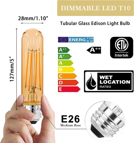 Vista 2 de Bombilla LED E26 de 3.2 pulgadas, 2200K blanco ámbar, equivalente a 60 vatios, CA 120V 600LM, bombillas Edison regulables, bombillas de luz