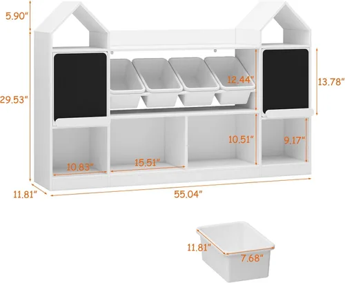 Vista 2 de Vabches Estantería infantil con forma de castillo con pizarra, estantería para niños, organizador de almacenamiento de juguetes para niños