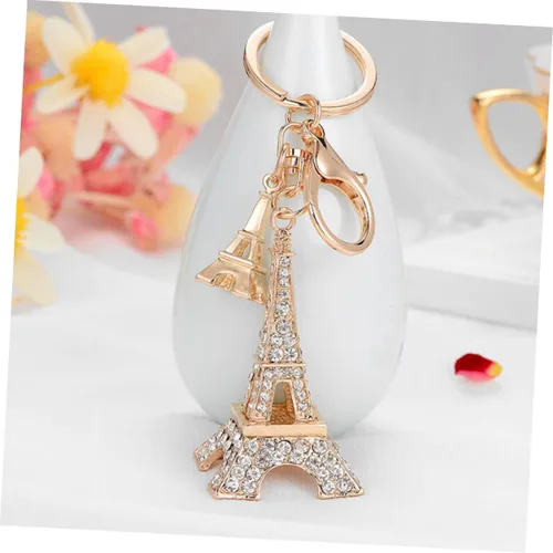 Vista 3 de Totority Llavero de metal con diamantes de imitación de la torre Eiffel, llavero de París, llavero de recuerdo de metal Miss Diamond Golden, Dorado