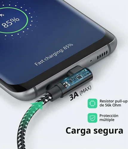 Vista 5 de Cable USB C corto de ángulo recto de 0.5 pies, paquete de 3 cables de carga USB C de 6 pulgadas, cable de carga rápida trenzado de nailon