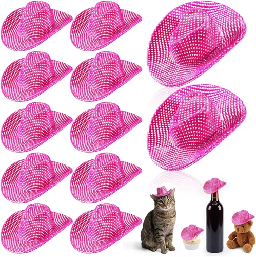 Vista 9 de Sotiff 12 piezas de mini sombrero de vaquero pequeño disco purpurina Negro