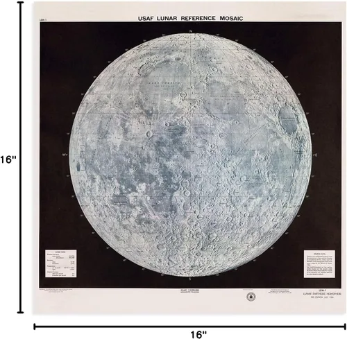 Vista 8 de HISTORIX Póster vintage de mapa lunar de 1966, mapa lunar de 16 x 16 pulgadas, póster lunar con tabla de datos, impresión del mapa de pared lunar