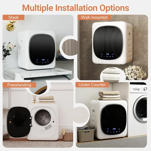 Vista 6 de COSTWAY Secadora portátil de ropa, máquina compacta de secado de 1.5 pies cúbicos con tambor de acero inoxidable y panel táctil LED, secadora
