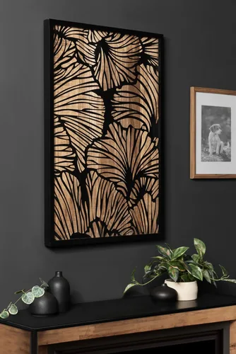 Vista 4 de Kate and Laurel Sago - Placa decorativa moderna de madera, 23 x 33 pulgadas, negro y marrón rústico, arte de pared floral de madera pintada