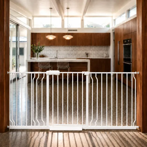 Vista 13 de Puertas de bebé extra anchas para puertas 52.76"-62.20" Puerta de bebé extra ancha Puerta para perros Montada a presión Sin perforación con paso