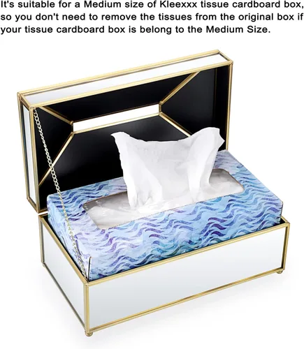 Vista 7 de Sumnacon Caja de pañuelos rectangular con espejo, soporte para caja de pañuelos de vidrio dorado, elegante funda de pañuelos para baño, inodoro