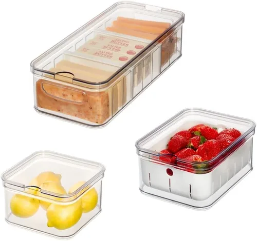 Vista 10 de iDesign Crisp - Juego de 3 cubos organizadores de plástico reciclado con tapas, transparente/gris