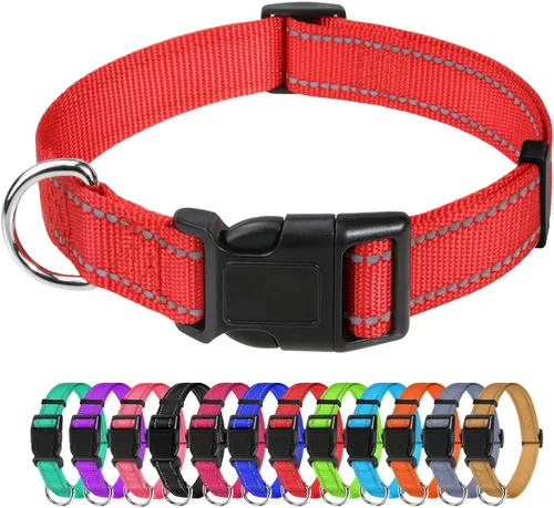 Vista 52 de TagME Collares de nailon reflectantes para perros, collar ajustable clásico para mascotas con hebilla de liberación rápida para cachorros, rosa Rosa