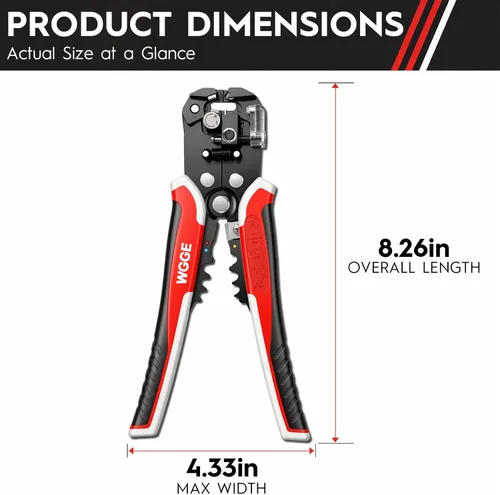 Vista 5 de WGGE WG-014 pelacables autoajustable con aislamiento, para pelar cables desde AWG 10-24, strippers automáticos con cortadores y buclera de 8