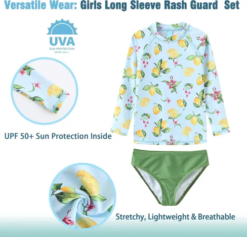 Vista 3 de Conjunto de traje de baño tankini de 3 piezas para niñas de manga larga para playa, de 3 a 16 años