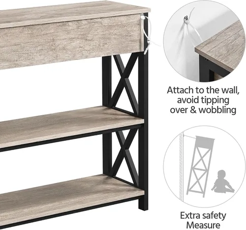 Vista 7 de Topeakmart Mesa consola de 40 pulgadas con 2 salidas y 2 puertos USB, mesa de entrada extra larga con cajón y diseño en forma de X, mesa de sofá Gris