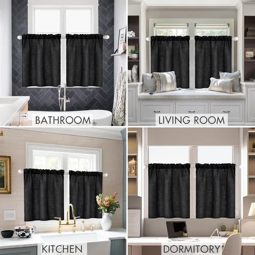Vista 7 de MIULEE Cortinas de Halloween para cafetería de 24 pulgadas de largo, cortina de media ventana semitransparente, cortinas de lino cortas estilo casa