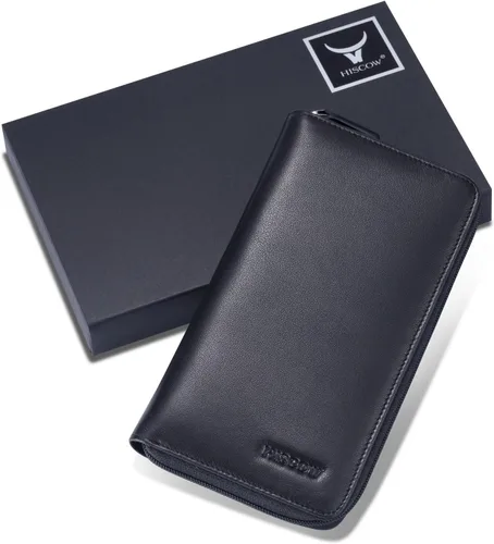 Vista 7 de HISCOW - Funda para libro de cheques con cremallera y tarjetero con divisor, piel de becerro italiana, Negro), 43224-72884
