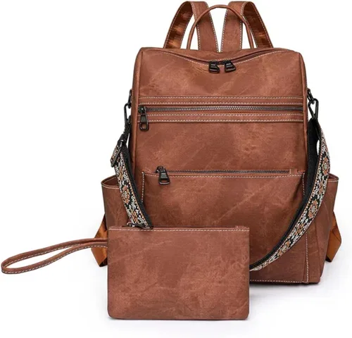 Vista 9 de Mochila para mujer, mochila impermeable de piel sintética, ligera, a la moda, multiusos, convertible, mochila de viaje, bolso de hombro, color negro