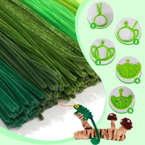 Vista 9 de URSDIART Limpiapipas verdes, 500 piezas, 7 tallos surtidos de chenilla Serie verde
