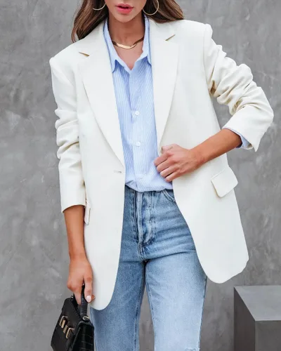 Vista 2 de Zeagoo Blazers casuales para mujer, con bolsillos, manga larga, frente abierto, para trabajo, oficina, con solapa, con botones, traje largo