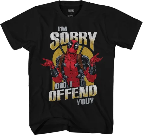 Vista 5 de Marvel Deadpool Sorry Did I Offend - Camiseta gráfica para adultos, Carbón, negro.