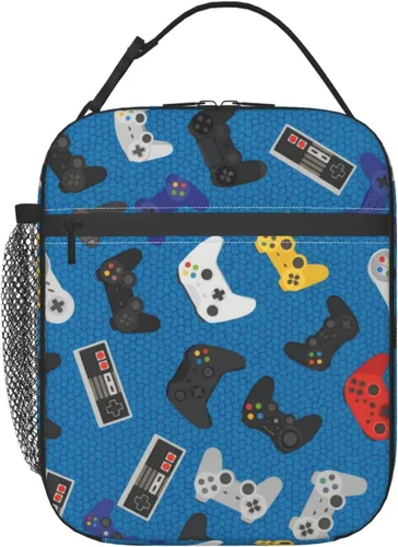 Vista 14 de Bolsa de almuerzo aislada con control de juegos morado y verde para adultos, mujeres y hombres, a prueba de fugas con asa de hebilla desmontable 8