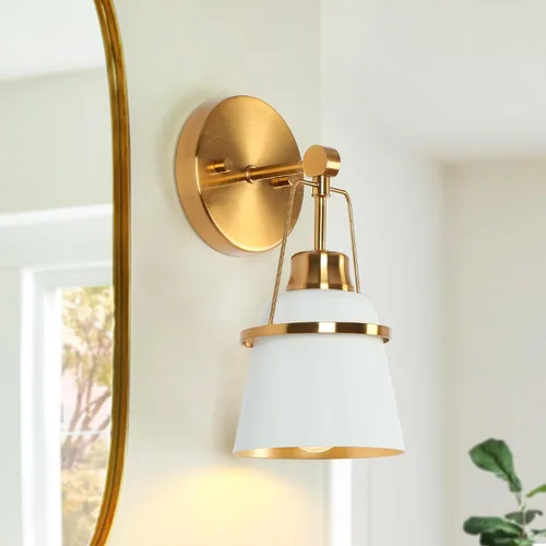 Vista 9 de Lámparas de baño de oro negro, modernas luces de tocador de granja sobre el espejo, 3 luces de cobre dorado con pantalla de metal y artesanía Negro