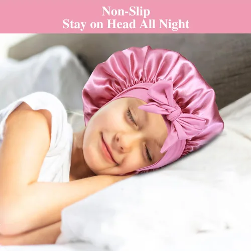 Vista 6 de 2+2 gorros de satén con coleteros para niños, bonitos gorros de pelo para niñas para dormir cabello rizado, A