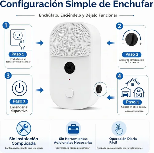 Vista 5 de Enchufe ultrasónico repelente de murciélagos 2026, dispositivos de disuasión de murciélagos para interiores con frecuencia ajustable, exclusión