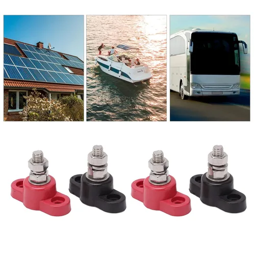 Vista 5 de Conectores de terminal de batería M8, pernos de distribución de energía de ajuste universal resistente, rojo y negro, juego de 4 kit para automóvil
