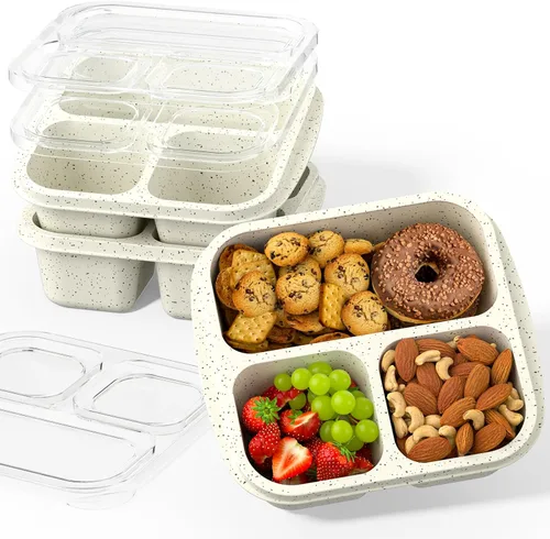 Vista 8 de Cajas de aperitivos (paquete de 3) – Cajas Bento apilables con 3 compartimentos, recipientes de preparación de comidas reutilizables, recipientes