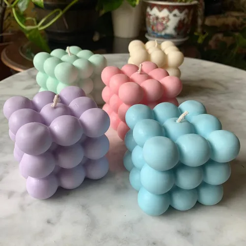 Vista 6 de Moldes de vela de burbujas 3D - Molde de cubo de silicona de 6 cavidades para hacer velas y jabón, molde de pastel de burbujas para hornear postres