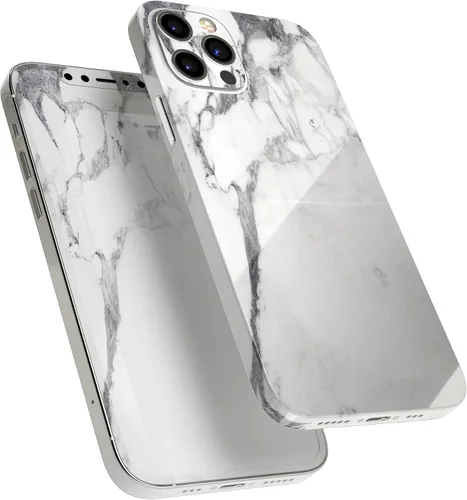 Vista 2 de DesignSkinz Kit de calcomanías de cuerpo completo compatible con iPhone 15 Plus, superficie de mármol blanco y gris V3