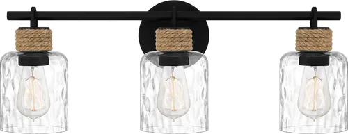 Vista 10 de Quoizel Naturals Baltic - Luces modernas de tocador de 14.5 pulgadas, 2 luces, estilo costero, color negro mate y cristal de agua transparente