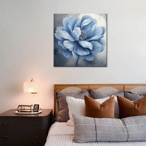 Vista 5 de GLOKAKA Arte de pared de flores azules, lienzo de peonía, arte de pared para baño, arte de pared, pintura de flores florales, cuadros para sala