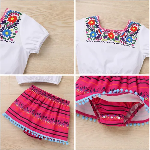 Vista 6 de IBTOM CASTLE Traje de fiesta tradicional mexicana para niña con falda bordada para pañales, ropa para sesión de fotos