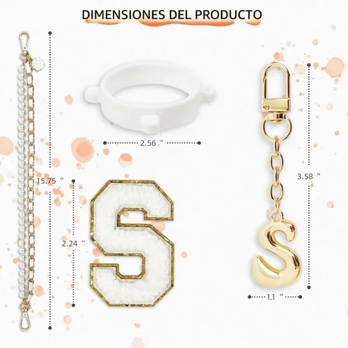 Vista 6 de Letter Handle Strap Accessories with Cute Initial Charm Compatible with Owala Water Bottle 24oz 32oz 40oz Owala Kids Dorado (Gold Metal)
