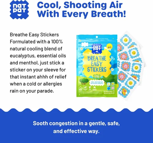 Vista 3 de NATPAT - Calcomanías Breathe Easy – Parche descongestionante para niños y adultos – Alivio natural del resfriado y alergia para la congestión, libre