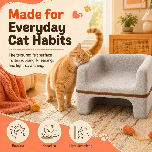 Vista 6 de Cama grande para gatos de interior, cama cueva para gatos de 2 niveles con salón superior y escondite inferior, sofá lavable de fieltro PET