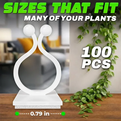Vista 2 de 100 clips transparentes para plantas trepadoras de interior, clips de pared blancos y flexibles para plantas trepadoras para organizar enredaderas