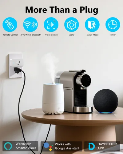 Vista 2 de DAYBETTER Enchufe inteligente Max 15A/1800W, compatible con Alexa y Google Home, no requiere concentrador, configuración Bluetooth y WiFi de 2.4