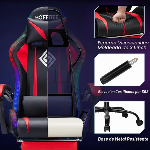 Vista 8 de HOFFREE LED Gaming Chair with Massage RGB Lights Computer Game Chair-Red Rojo + negro